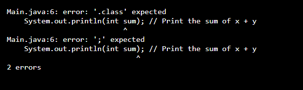 .class expected error during sum numbers